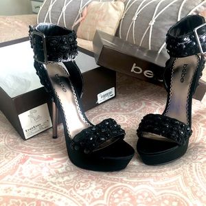 Bebe black rhinestone platform heels